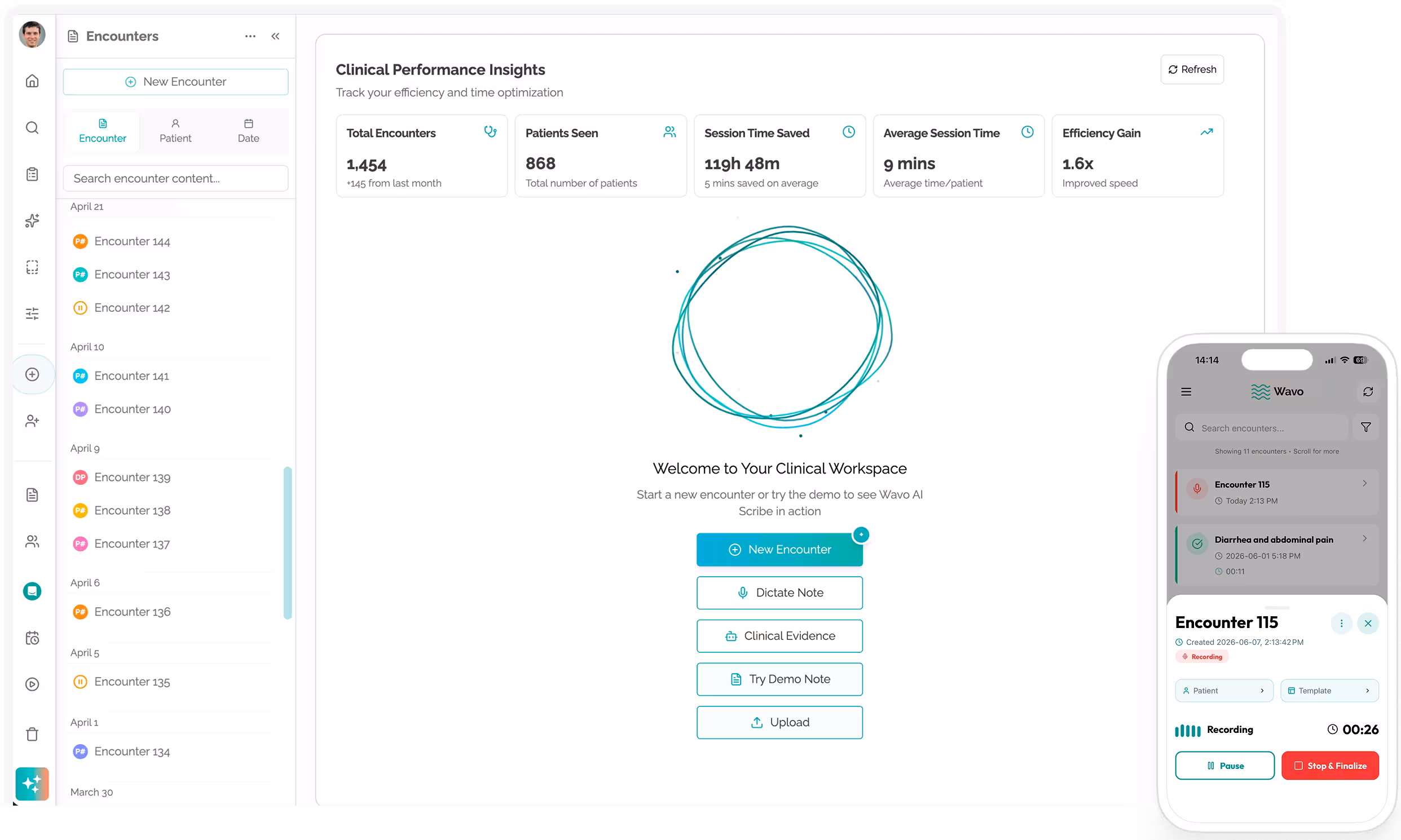 Wavo clinical workspace on desktop and mobile