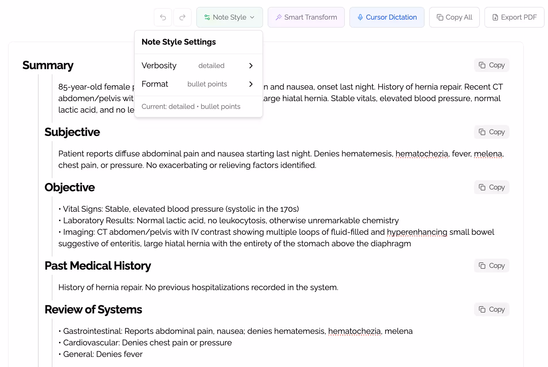 Rich clinical note editor